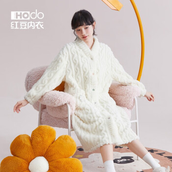 红豆（Hodo）珊瑚绒睡袍女冬季加厚保暖睡衣长款百搭可外穿少女甜美浴袍 米色 170