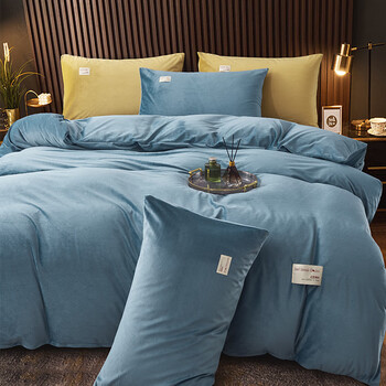 红豆家纺舒适牛奶绒双人柔软四件套床上用品 理想蓝 200*230cm48*74cm*2 理想蓝 200*230CM