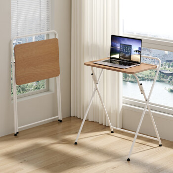 SOFSYS折叠电脑桌办公家用卧室学习写字桌床边简易小桌子学习书桌 免安装单层(S)柚木/白色框
