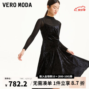 VEROMODA【新中式】针织衫连衣裙套装女2024早春新款高领丝绒裙优雅气质 S59黑色 155/76A/XS