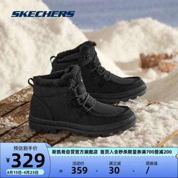斯凯奇Skechers冬季雪地靴女加绒保暖复古高帮鞋百搭短筒靴