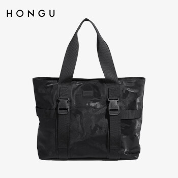 红谷HONGU新款男士手提包旅行包健身包迷彩短途简约时尚休闲包包男包 漆黑