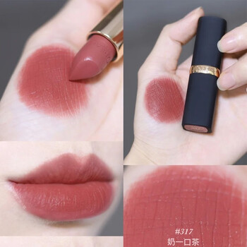 欧莱雅（LOREAL）口红细管黑管纷泽滋润口红唇膏缎光显色奶茶色圣诞礼物送女生爱人 黑管 #317 3.7g(哑光）
