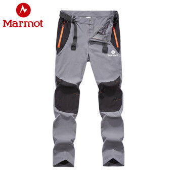 土拨鼠（Marmot）冲锋裤男士夏季薄款冰丝工装速干长裤户外徒步登山运动裤子 灰色 2XL