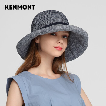 卡蒙（Kenmont）防晒渔夫帽夏季薄款大沿遮阳帽女可折叠盆帽户外盘边帽子3740 藏青色（小蝴蝶结款） 可调节 57.5cm