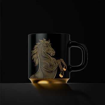 雷德夫（LEIDFOR）C2 【正好·动物系列】陶瓷杯咖啡杯贴金杯马克杯 跃马图案 350ml