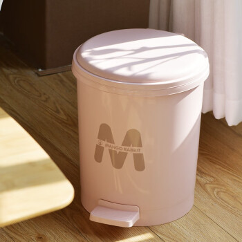 百露垃圾桶家用带盖厕所卫生间筒脚踏式大容量客厅轻奢厨房办公室商用 圆形脚踏垃圾桶(有桶)  粉色8L