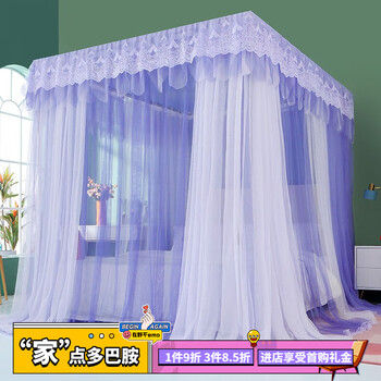 多喜爱 DOHIA.COM家用蚊帐三开门双杆双层落地宫廷蚊帐加粗不锈钢支架双人床纹帐 流光溢彩-雪青 1.5x2.0m床【双杆双层】
