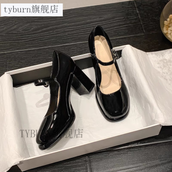 TYBURN史蒂夫·马登玛丽珍女鞋2024年新款高跟鞋女复古小皮鞋粗跟单鞋女 黑色7.5cm 34