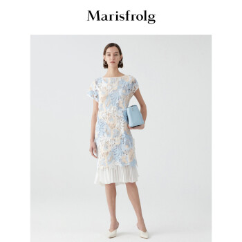 Marisfrolg/玛丝菲尔蕾丝镂空连衣裙女装2022年春季新款拼接裙子 花色6536 2/M/38