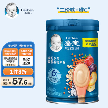 嘉宝（GERBER）婴儿辅食 缤纷水果营养谷物米粉宝宝高铁米糊2段250g
