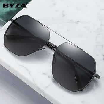 百飒(BYZA)偏光太阳镜潮男女款复古墨镜驾驶开车眼镜蛤蟆镜大脸显瘦太阳眼镜可配近视太阳镜宽尼龙镜片 枪框黑灰片