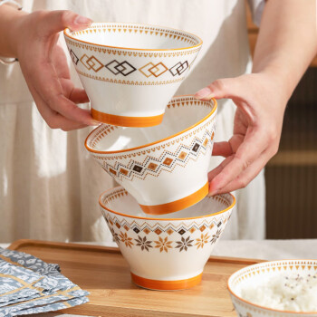 yomerto悠米兔复古陶瓷碗餐具套装创意简约饭碗斗笠碗-优米亚混色4个装