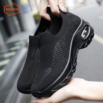 鞋柜达芙妮集团旗下网面鞋女镂空透气摇摇鞋软厚底增高防滑休闲运动鞋 黑色 36 标准码