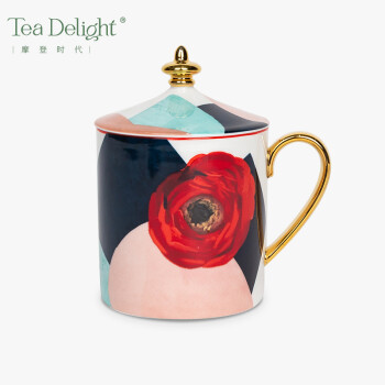 茶欢（Tea Delight）摩登时代 高颜值马克杯水杯茶杯对杯陶瓷杯子情侣杯咖啡杯带盖 摩登时代奶杯带盖(红玫瑰)