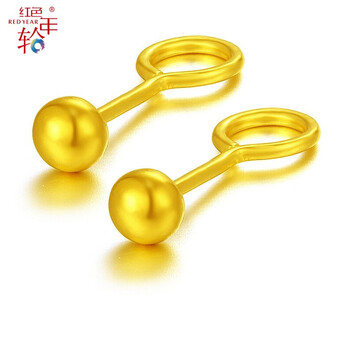 红色年轮 黄金耳钉迷你 耳饰养耳棒 圆珠足金豆豆小圆球圆女款 送女友 一对耳钉 (中款)总金重约0.4g