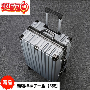 ABCBBM严选出口大容量防刮耐磨行李箱男女学生拉杆箱万向轮铝框行李箱 银色 20英寸