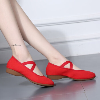 繁安广场舞鞋女新款帆布鞋成人四季红舞鞋舞蹈鞋低跟软底布鞋跳舞鞋 红色帆布 34