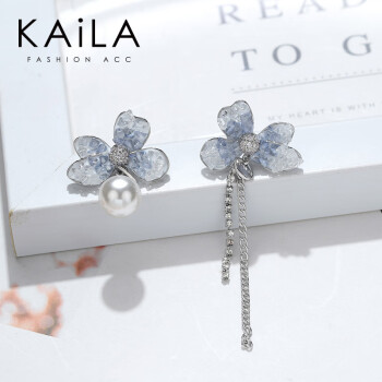 KAiLA蝴蝶不对称耳环女925银针雾蓝色水晶显白秋冬气质小众设计轻奢 蓝色蝴蝶