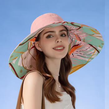 伊格葩莎帽子女夏季欧美新款双面渔夫帽女加大帽檐遮阳帽时尚防晒太阳帽 双面-粉色