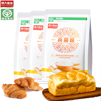 博大高筋面粉 A级绿色食品 面包吐司烘培原料花卷馒头饺子包子粉1kg 1kg*3袋
