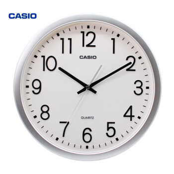 卡西欧（CASIO）挂钟 客厅创意办公室钟表现代简约家用钟时尚个性时钟卧室石英钟圆形挂表挂墙 IQ-77-8PF银色