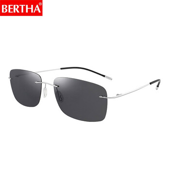 贝尔莎（bertha）无框太阳镜男变色墨镜开车专用纯钛超轻方框尼龙日夜两用偏光镜女 方框-银框黑灰片（日用款）
