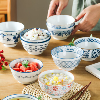 澳颜莱陶瓷餐具 老瓷匠日式5英寸米饭碗 家用创意饭碗陶瓷小碗单个釉下 5英寸4个花色随机