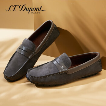 S.T.Dupont都彭男士休闲豆豆鞋商务开车鞋反绒牛皮透气舒适乐福鞋 E26215210 灰色 39欧码