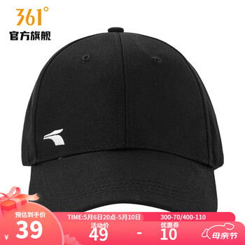 361度2023年秋季新款男女同款棒球帽遮阳帽跑步运动帽鸭舌帽 黑色 均码