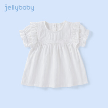 JELLYBABY女童夏装衬衣宝宝上衣夏季女孩娃娃衫儿童短袖衬衫 米白 80cm