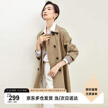 尚都比拉2024年春秋复古双排扣中长款风衣女英伦风休闲外套 卡其色 L