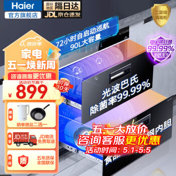 海尔（Haier）消毒柜二星级嵌入式家用消毒柜光波巴氏0臭氧90L双层净烘存一体母婴奶瓶消毒碗柜厨房消毒柜 二星级 90L