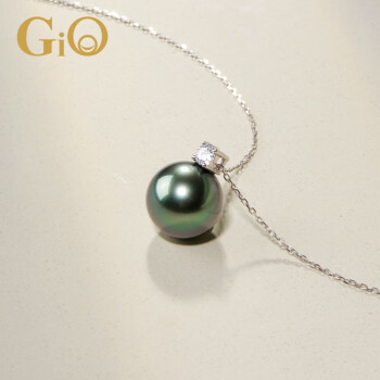 GiO珠宝 大溪地海水黑珍珠项链18K金天然钻石吊坠生日礼物母亲节礼物 10-10.5mm+钻石10分