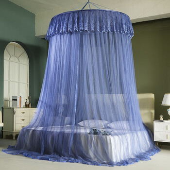 多喜爱 DOHIA.COMA类母婴宫廷落地蚊帐家用吊顶免安装公主风蕾丝大圆吊顶蚊帐 宝蓝 1.5m直径(通用)