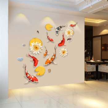 易樹家魚3D立體牆貼自粘臥室客廳玄關牆麵裝飾貼紙背景牆貼畫牆紙 3D福魚 99（YC8100） 大