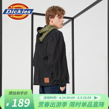 dickies【商场同款】夹克多口袋拼接撞色外套 秋冬男士长袖薄外套10103 黑色 XL