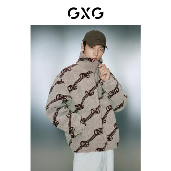 GXG男装 满身提花仿羊羔毛夹克外套 23年冬季 卡其色 170/M