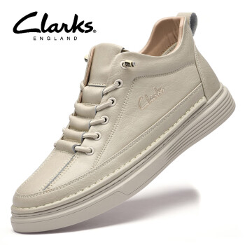 Clarks其乐男鞋2023秋季潮流男士内增高休闲软底防滑小白板鞋 米白色 37