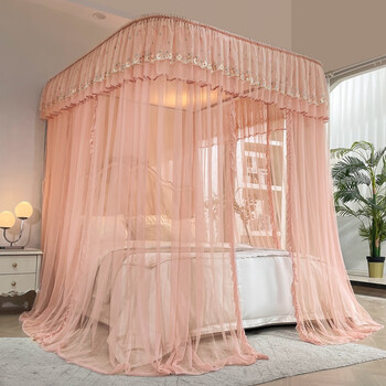 多喜爱U型轨道蚊帐家用双人导轨婚庆滑轨新款三开门加密伸缩公主美眠康 温柔玉【公主风导轨蚊帐】 1.5*2m床