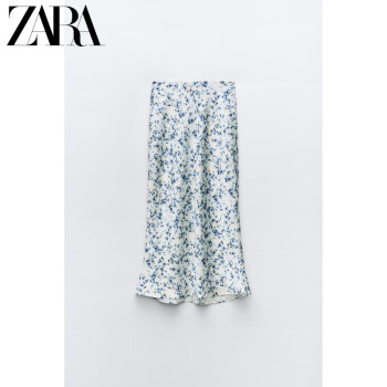 ZARA女装 高腰丝缎质感印花中长裙 2581133 080 蓝色 XS (160/62A)