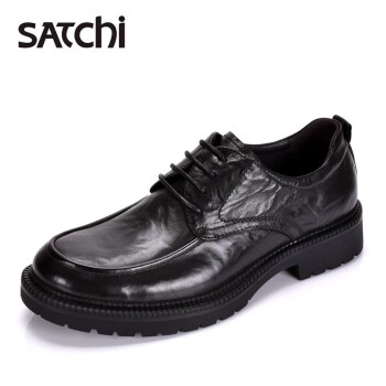 沙驰（SATCHI）男鞋春季新款英伦增高厚底德比鞋正装高端商务系带大头皮鞋潮 黑色 37