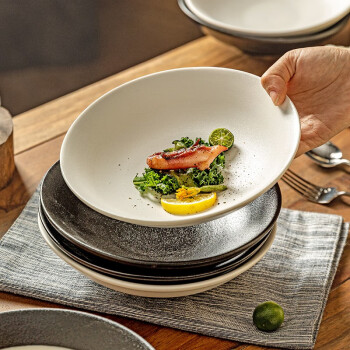 摩登主妇高颜值创意沙拉碗磨砂大汤碗陶瓷斗笠碗摆盘商用西餐碗 8英寸磨砂西餐碗-黑色 8英寸