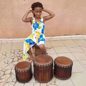 龙圣儿童墩墩鼓进口手鼓非洲鼓手拍dundun鼓敦敦鼓舞台表演用鼓 一套三鼓