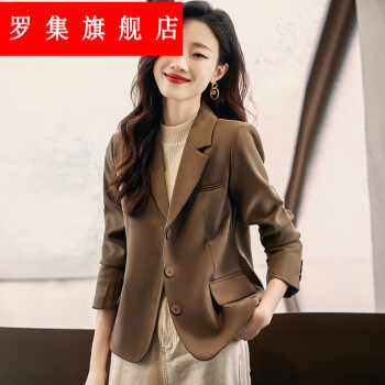 罗集（LUOJI）小西装外套女小个子短款春季新款气质韩版休闲西服上装 咖色 S