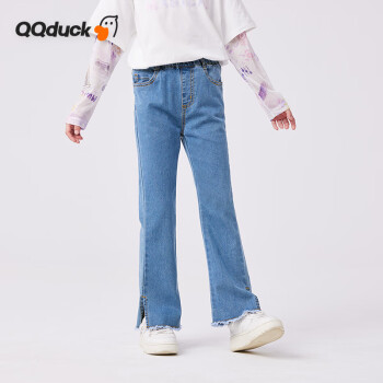 可可鸭（QQ DUCK）童装儿童牛仔裤女童喇叭裤大童休闲裤子甜美微喇裤浅蓝；160