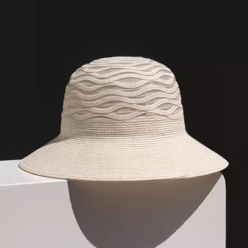 疯帽子与爱丽丝疯帽子 小清新遮阳草帽子女 法式镂空渔夫帽 夏天可折叠太阳帽 24 米白色 M（56-58cm）可调节
