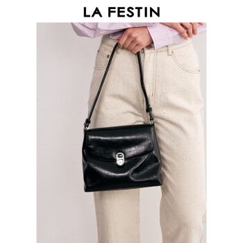 拉菲斯汀（La Festin）易拉环邮差包2024新款包包女单肩斜挎包时尚大容量腋下包 622020 石墨黑