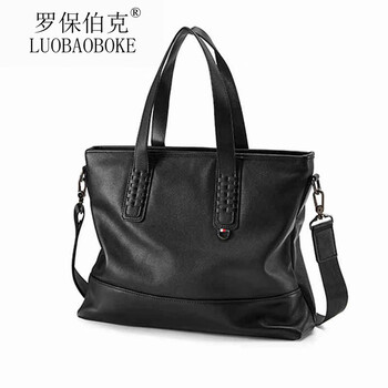 罗保伯克（LUOBAOBOKE）新款时尚品牌男包白领男士包包手提包横款单肩包老板公文包电脑包 黑色
