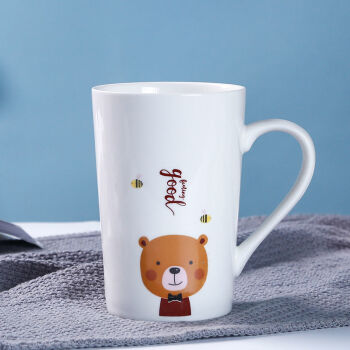 马克杯韩匠可爱动物陶瓷杯子简约情侣杯带盖勺咖啡杯400毫升 小熊-单杯无赠品